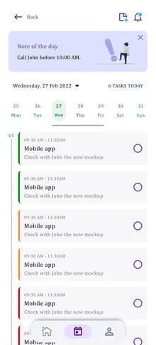Early Figma mockup of theundo's calendar view with a daily task list open.